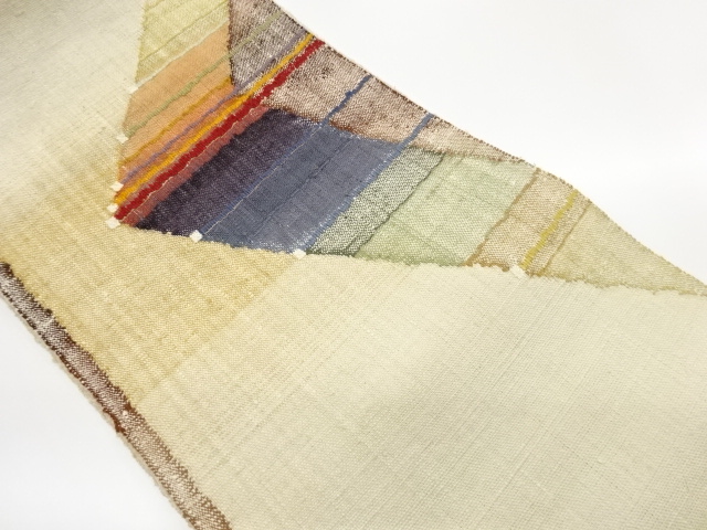 JAPANESE NAGOYA OBI / TSUMUGI / WOVEN ABSTRACT GEOMETRIC